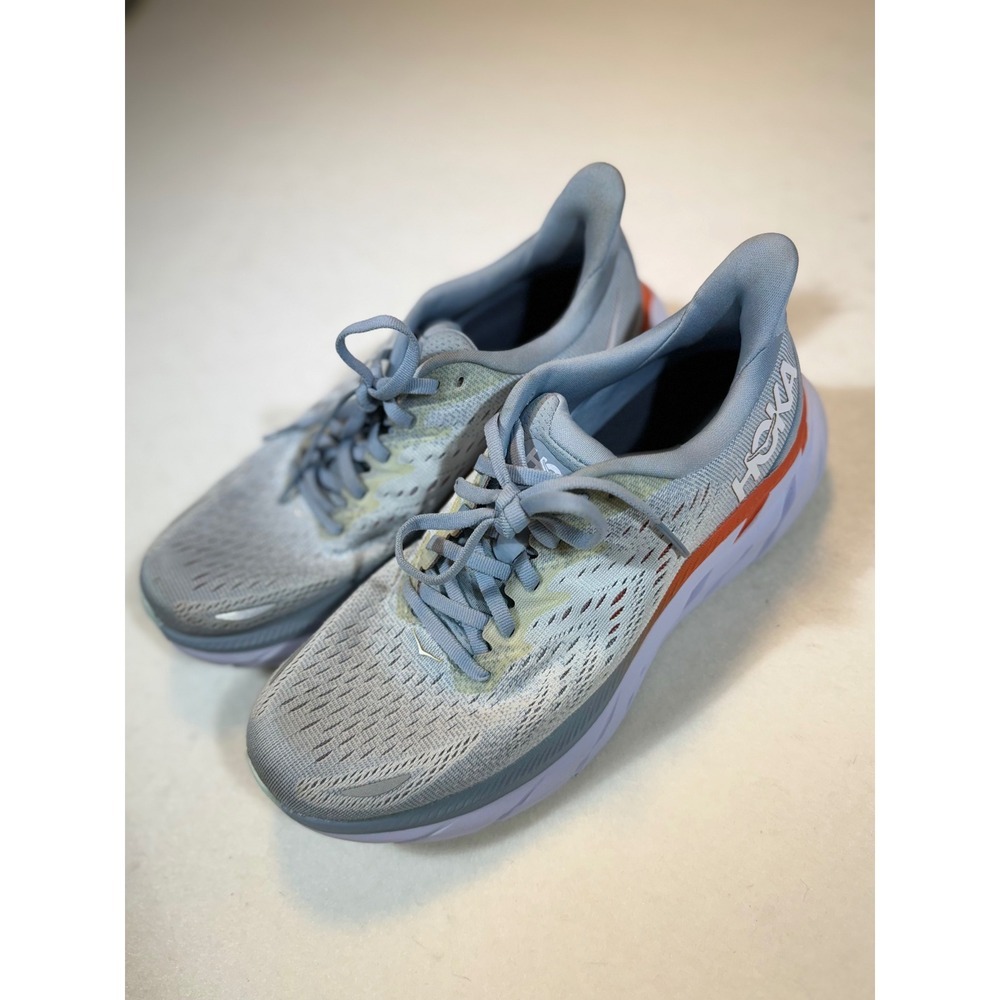 Hoka Clifton 8 Women's Running Shoes Gray Orange Low Top Comfort Sneakers - Picture 4 of 6